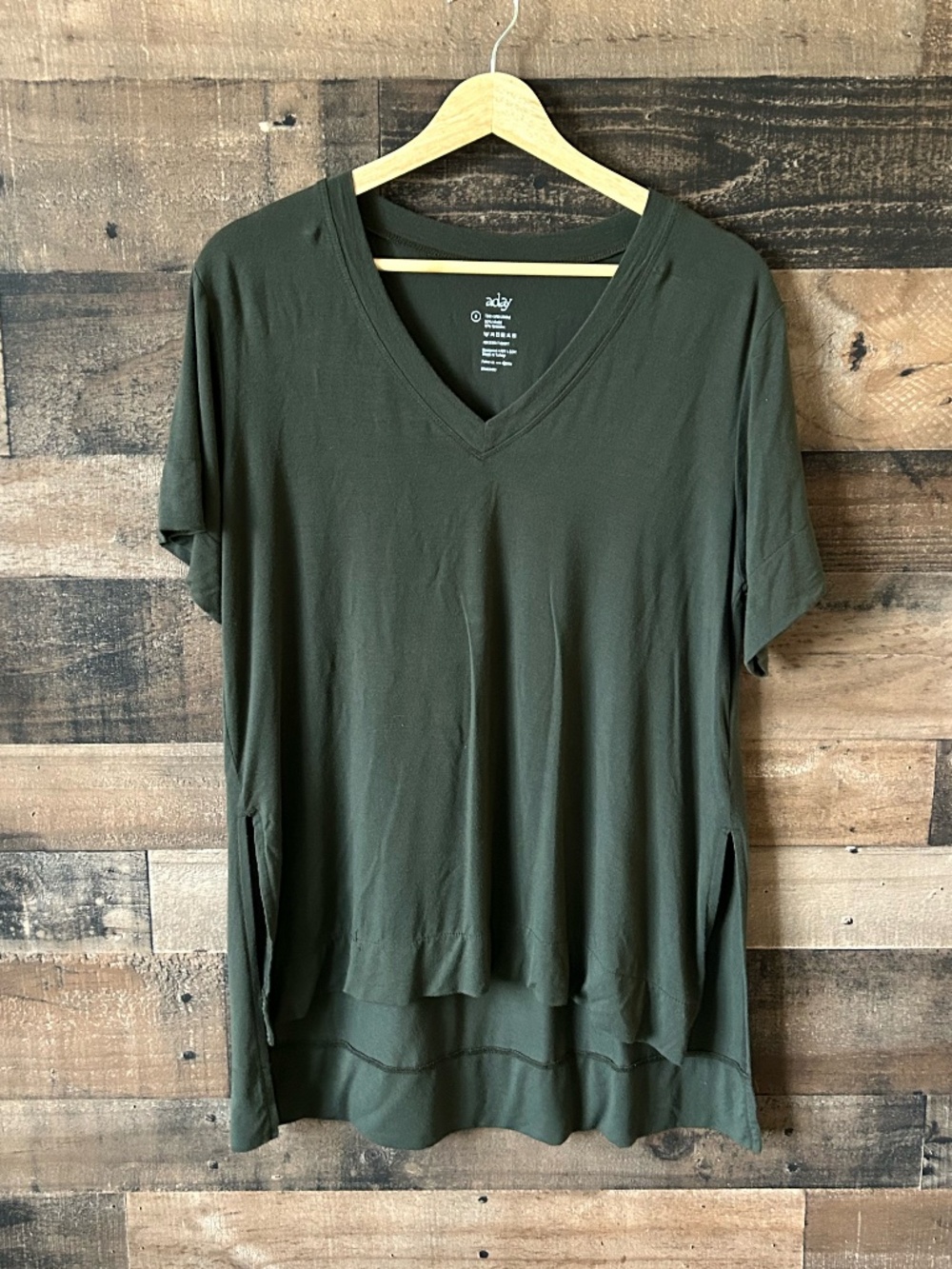 ADAY Necessity V Neck Tee Small Green Oversized Travel Top Eco Minimalist